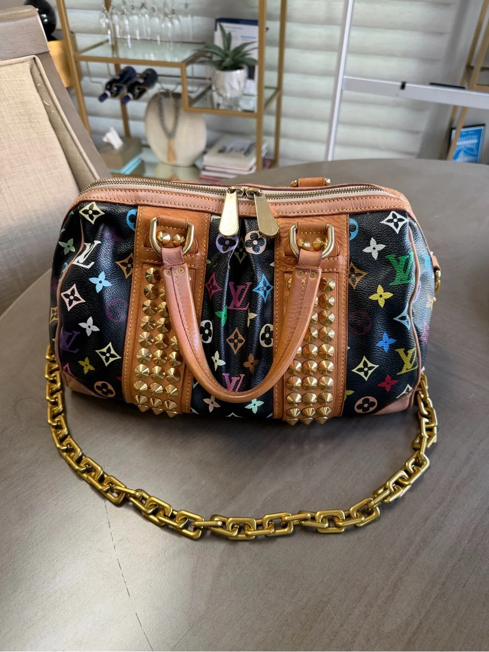 RARE LV + Takashi Murikami Black Multicolor Studded Satchel Marc Jacobs Era